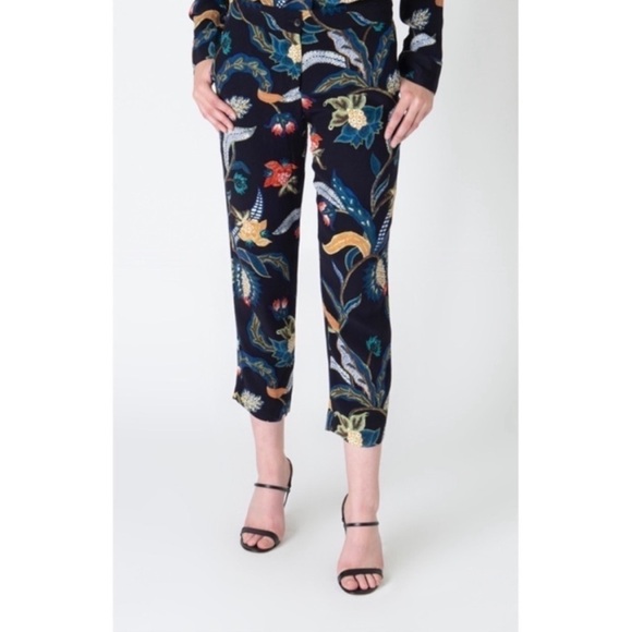Maje Floral Exotic Print Patterned Black Pants Trousers, size medium - Picture 1 of 9
